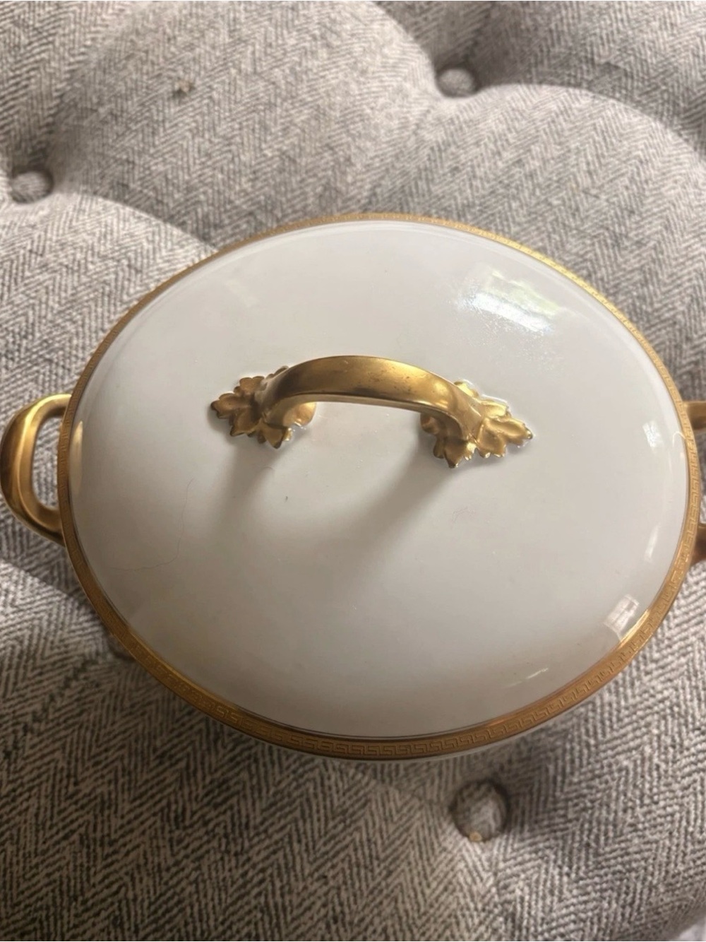 Antique Bernardaud Limoges Lidded Soup Tureen White Gold Handles PERFECT